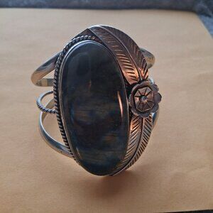 Sterling Silver Large Labradorite Cuff Bracelet - Absolutely Gorgeous